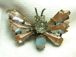 Antique Art Deco Saphiret Glass Butterfly Brooch Clamper Pin