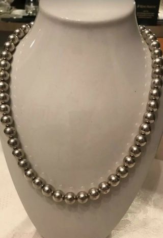 Stunning Vintage Taxco Sterling Silver 22” Large Bead Necklace Mexico 4.  2 Ozs