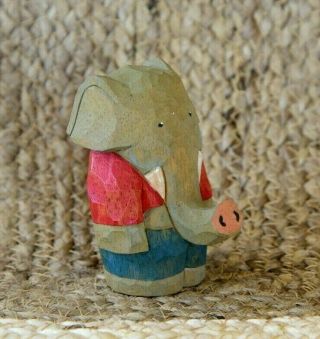 Vintage Hand Carved Primitive Wood Figurine Republican Elephant Artist Signed