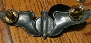 WWII Sterling Silver US Army Air Corps Bombardier Clutchback Wings 3 