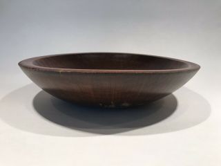 Vintage Primitive Style Round Dark Wood Wooden Bowl 9.  5 