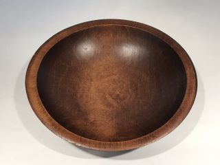 Vintage Primitive Style Round Dark Wood Wooden Bowl 9.  5 