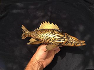 " Dragon Fish " Ice Fishing Spearing Fish Decoy Carving By Todd Pekelder