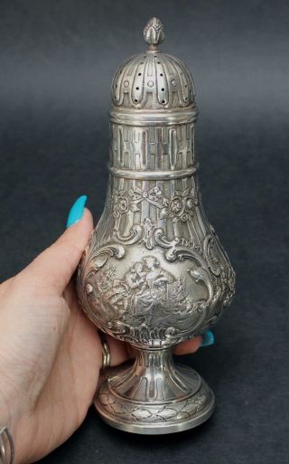 Antique German 800 Silver Ornate Pineapple Rose Repousse Muffineer Sugar Shaker