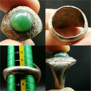Ancient Roman Silver Wonderful Unique Ring With Natural Stone 38