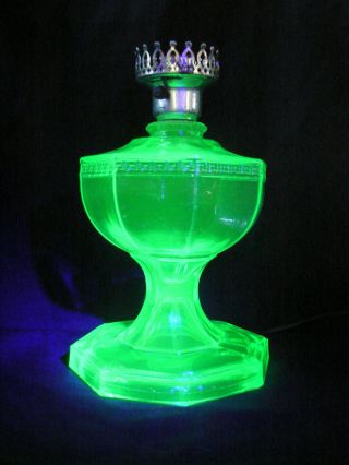 Vintage Uranium Green Vaseline Depression Glass Large 12 " Electric Lamp Base