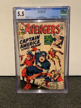 The Avengers 4 First Silver Age Captain America Cgc 5.  5 1964 Marvel Comics Rare