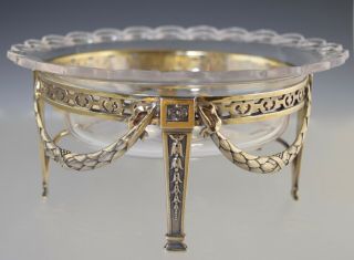Antique French Sterling Silver Gilt Server W/cut Glass Bowl Neo - Classical Style