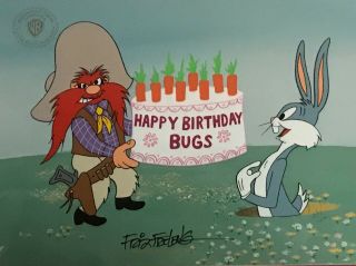 Vintage Bugs Bunny Yosemite Sam Animation Cel Sign Fritz Freleng Immaculate Nr