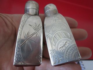 Aesthetic Period & Decorated Pair Gorham 1870 Sterling 3 In Shakers 2.  4 Toz