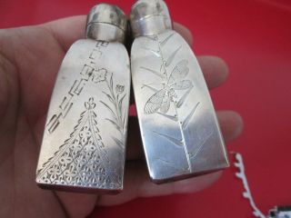 AESTHETIC PERIOD & DECORATED Pair GORHAM 1870 STERLING 3 in SHAKERS 2.  4 toz 3