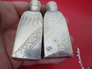 AESTHETIC PERIOD & DECORATED Pair GORHAM 1870 STERLING 3 in SHAKERS 2.  4 toz 4