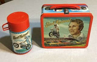 Vintage Evel Knievel 1974 Aladdin Industries Metal Lunch Box With Thermos C - 9