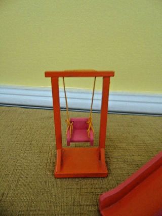 Vintage WOODEN DOLLHOUSE WOOD PLAY SET SWING FOLDING SLIDE ORANGE PINK JAPAN 2