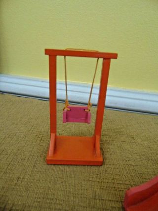 Vintage WOODEN DOLLHOUSE WOOD PLAY SET SWING FOLDING SLIDE ORANGE PINK JAPAN 4