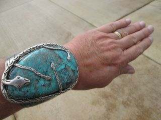 Rare Vintage - Huge - Navajo - Silver & Turquoise - Cuff Bracelet By Tom Sam