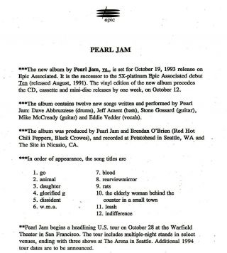 PEARL JAM EDDIE VEDDER “VS.  ” RIAA RECORD AWARD GOLD MIKE McCREADY RARE PRESS 3