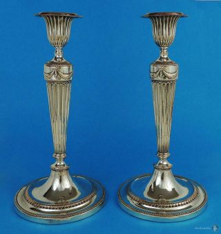 Pair George Iii Old Sheffield Plate Adam Style Candlesticks C1775