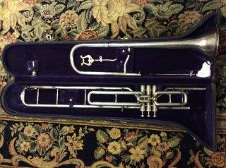 1919 Antique Silverplate Buescher True Tone Valve Trombone With Case