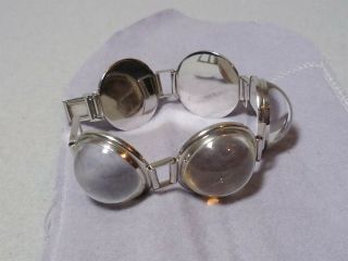 Rare Lalique Crystal Domed High Polish Silver Linked Medallion Bracelet France 8