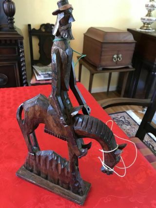 Hand Carved Wooden Don Quijote On The Horse Statue