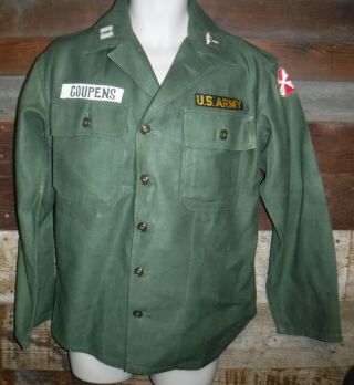 Vintage Post Wwii Us Army 8th Army Og - 107 Cotton Sateen Shirt S Made In Usa L@@k