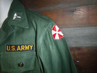 VINTAGE POST WWII US ARMY 8TH ARMY OG - 107 COTTON SATEEN SHIRT S MADE IN USA L@@K 2