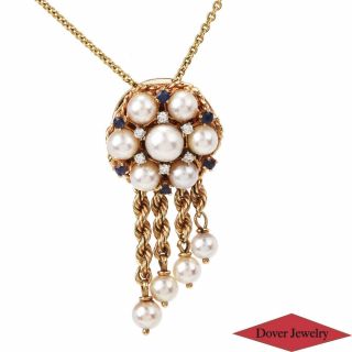 Vintage Diamond Sapphire Pearl 14k Gold Sliding Locket Pendant 14.  8 Grams Nr