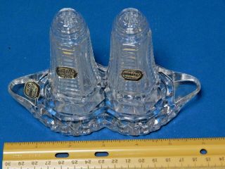 Vtg Bohemia Glass 24 Lead Crystal Salt And Pepper Shakers With Tray Nib