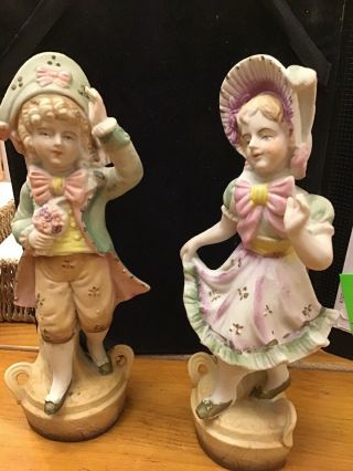 L&m Vintage Victorian Young Couple Ceramic Statues,  Stamped Copyright L & M,  Inc