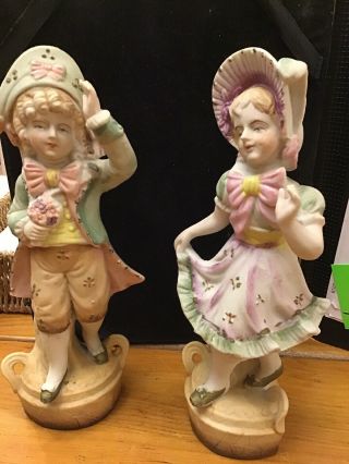 L&M Vintage Victorian Young Couple Ceramic Statues,  Stamped Copyright L & M,  INC 2