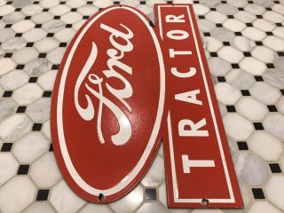 VINTAGE FORD TRACTOR PORCELAIN SIGN TRACTOR FARM PLOW EQUIPMENT SALES GAS OIL 8