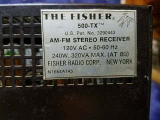 VINTAGE FISHER 500 - TX TUNE - O - MATIC AM FM RECEIVER sounds great 6
