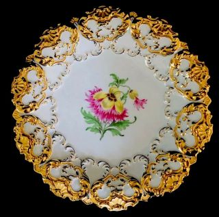 Large Antique Meissen Porcelain Rococo Heavy Gold Gilded Serving Tray