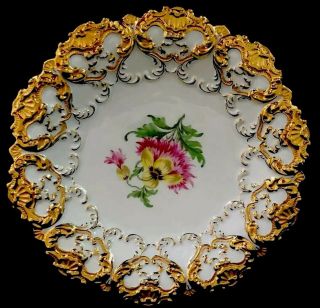 Large Antique meissen porcelain Rococo Heavy Gold Gilded Serving Tray 2