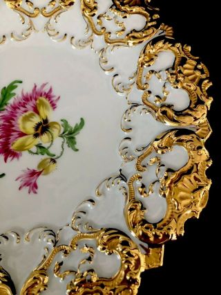 Large Antique meissen porcelain Rococo Heavy Gold Gilded Serving Tray 9