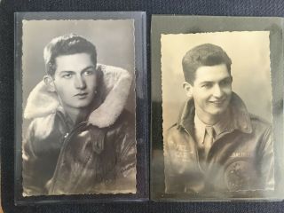 1944 Two B&w Photo Postcards Us Army Air Corps Pilot W/ Squadron Patch No Res