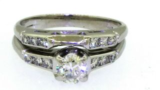 Vintage 14k Gold 0.  64ct Diamond Wedding Engagement Ring Sz 5.  25 W/ 0.  40ct Ctr