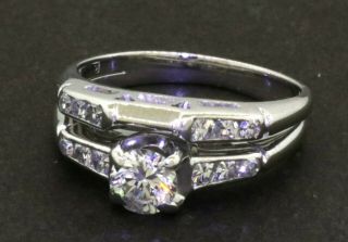 Vintage 14k gold 0.  64ct diamond wedding engagement ring sz 5.  25 w/ 0.  40ct ctr 6