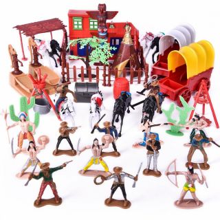 Wild West Cowboys And Indians Toy Plastic Figures Toy Soldiers Native Americ.