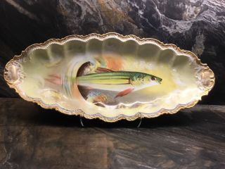 Vintage Extra Large 25” Limoges Handpainted Porcelain Fish Platter Signed France