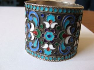 Antique Russian Silver And Cloisonné Enamel Napkin Ring 84 Moscow Maker Ck