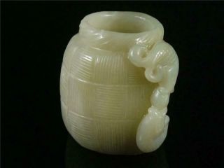 Fine Old Chinese Celadon Nephrite Jade Carved Brush Pot Style Statue Double Fish