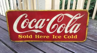 29 " Vintage 1946 Drink Coca - Cola Here Ice Cold Metal Tin Sign - Canada