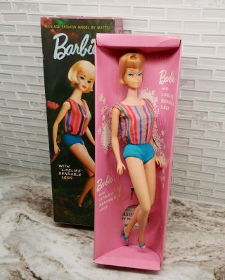 Vintage 1965 American Girl Blonde Barbie,  Stand,  Booklet And Shoes Minty