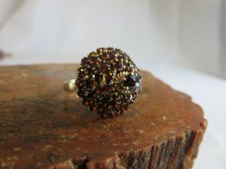 Heavy Signed Vintage Solid 18k Gold Bohemian Garnet Ring,  5.  7 Gm,  Size 9