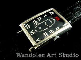 OMEGA Vintage Men ' s Wrist Watch Art Deco Silver Men Black Mens Wristwatch Swiss 8