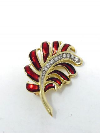 Faberge Firebird Franklin $2000 Diamond Red Enamel Brooch Pin Rare 14k