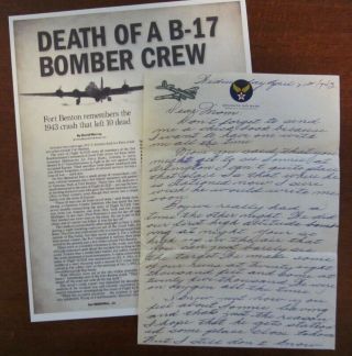 Wwii Letter Fort Benton,  B - 17 Crash,  " First High Altitude Bombing Run " - " Kia ".