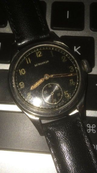 RARE VINTAGE LONGINES SEI TACCHE WW2 GERMAN AIR FORCE BLACK DIAL 12.  68Z WATCH 11